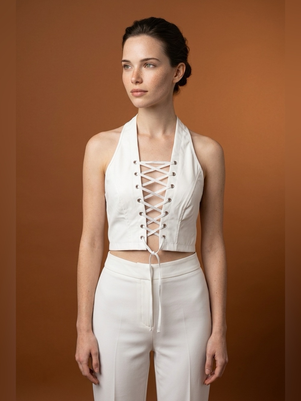 New! Lace-up Faux Leather Crop-Top - Size Small